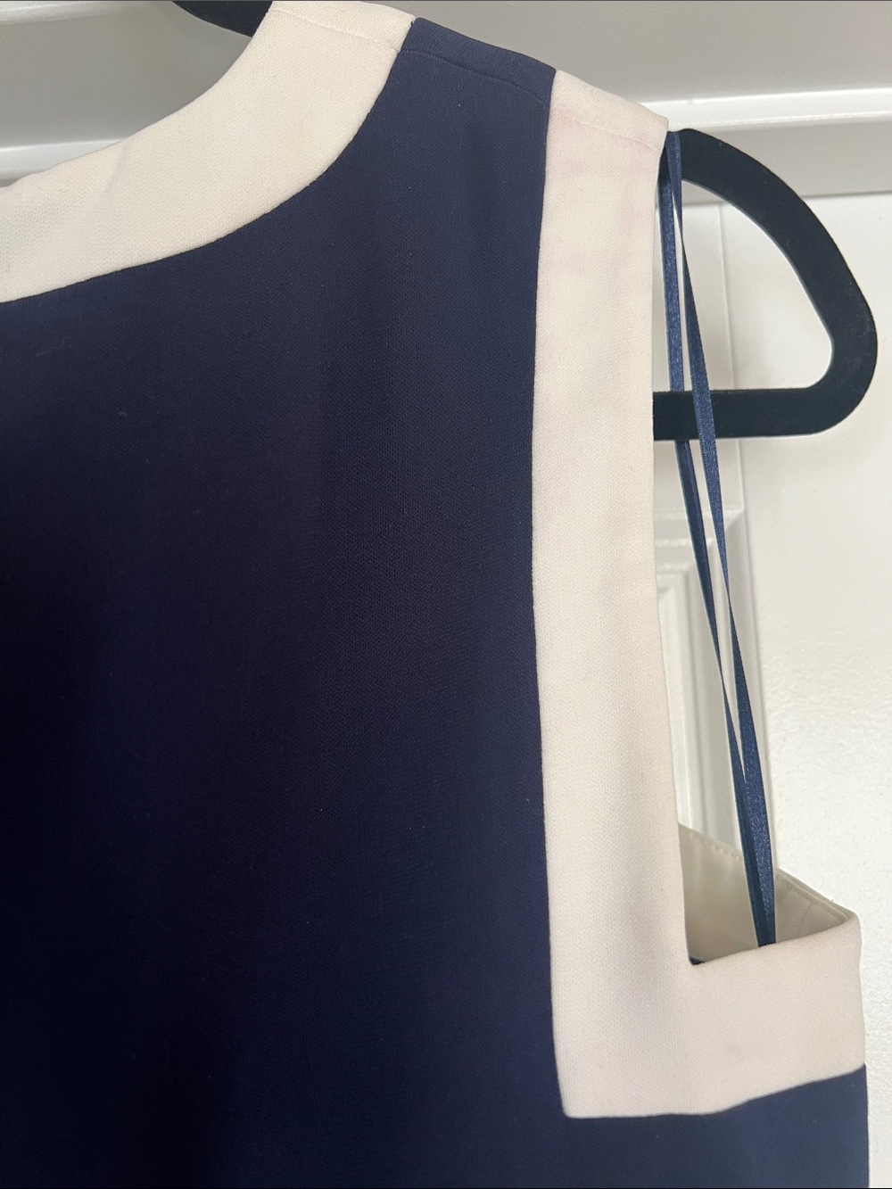 Lauren Ralph Lauren Two-Tone Crepe Shift Dress Navy Blue White Trim Size 6 - Picture 4 of 6